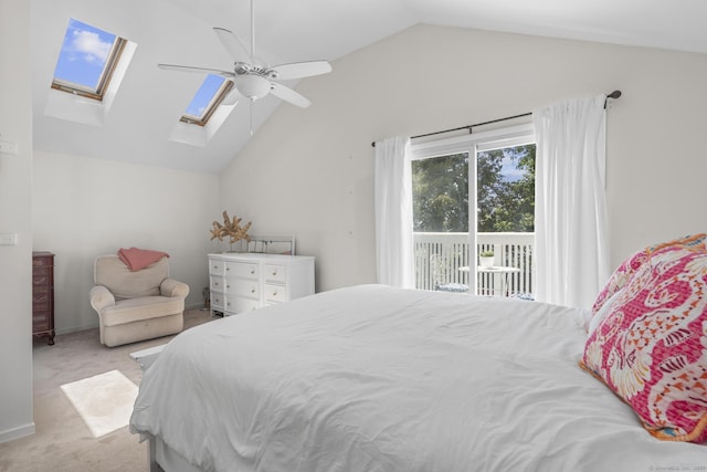 35 Lawrence Ave, Milford, CT 06460 - bedroom featuring lofted ceiling, access to outside, carpet floors, a skylight, and a ceiling fan