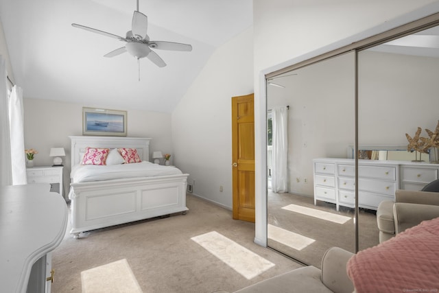35 Lawrence Ave, Milford, CT 06460 - carpeted bedroom with lofted ceiling, a ceiling fan, and a closet