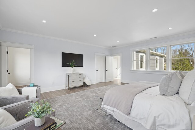 433 Belden Hill Rd, Wilton, CT 06897 - bedroom with wood finished floors, recessed lighting, and ornamental molding