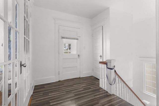 269 Olivia St, Derby, CT 06418 - entrance foyer with dark wood-style flooring and french doors