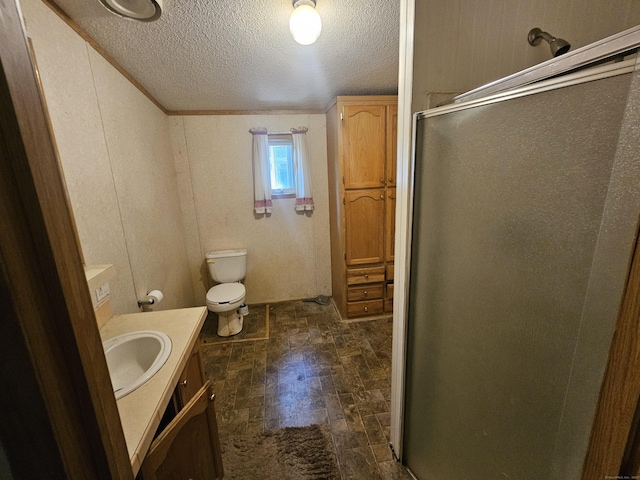 27 August Dr, Brooklyn, CT 06234 - full bathroom with a stall shower, vanity, and a textured ceiling