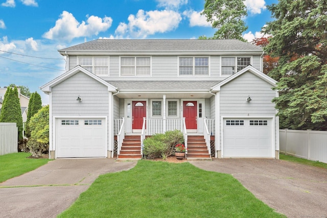 668 Kings Hwy W Unit 668, Fairfield, CT 06890 - view of front of property featuring driveway, an attached garage, a shingled roof, and a porch