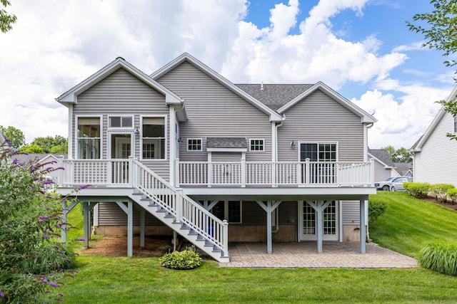 20 Stony Creek Rd Unit 20, Southington, CT 06479 - back of house with a sunroom, stairway, a wooden deck, a patio, and a yard