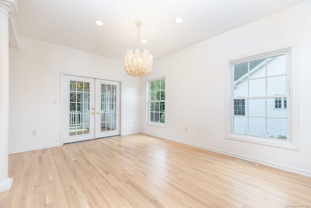20 Stony Creek Rd Unit 20, Southington, CT 06479 - unfurnished room with french doors, a chandelier, light wood-style flooring, and recessed lighting