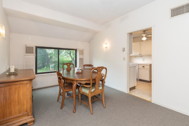 512 Heritage Vlg Unit B, Southbury, CT 06488 - dining area with light colored carpet, lofted ceiling, and a ceiling fan