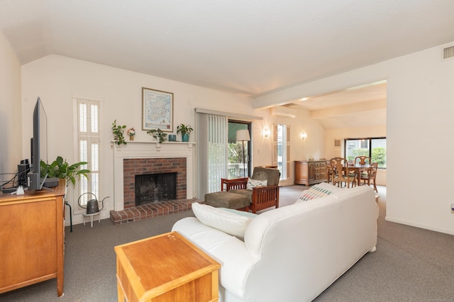 512 Heritage Vlg Unit B, Southbury, CT 06488 - living area with carpet and a brick fireplace