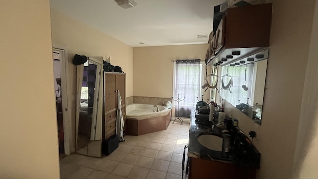 49 Ratlum Mountain Rd, Barkhamsted, CT 06063 - bathroom with vanity, a garden tub, and tile patterned flooring