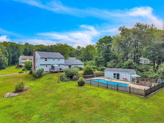 21 Briarcliffe Trl, Old Saybrook, CT 06475 - view of pool featuring a patio, an outbuilding, and a wooden deck