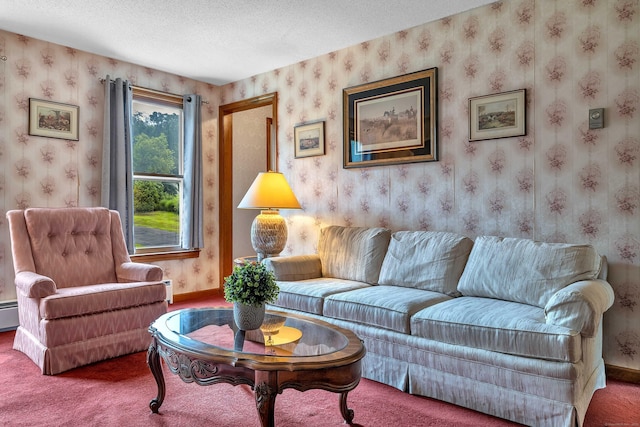 21 Briarcliffe Trl, Old Saybrook, CT 06475 - living room with wallpapered walls, carpet, and a textured ceiling