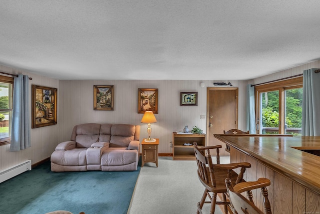 21 Briarcliffe Trl, Old Saybrook, CT 06475 - living area featuring plenty of natural light, a textured ceiling, carpet flooring, and a baseboard heating unit