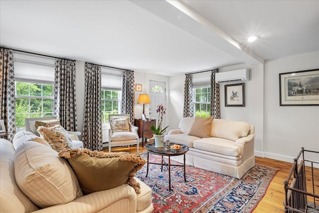 25 Spring St, Chester, CT 06412 - living area with a wall unit AC, plenty of natural light, and wood finished floors