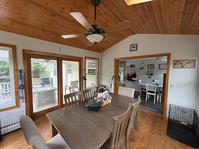 7 School St, Burlington, CT 06013 - dining room with a ceiling fan, wooden ceiling, vaulted ceiling, and light wood-type flooring