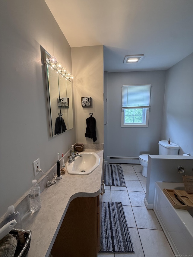 7 School St, Burlington, CT 06013 - bathroom with baseboard heating, vanity, a tub to relax in, and tile patterned flooring