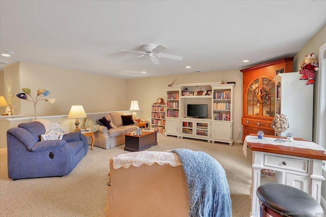 33 Wadsworth Ln Unit 33, Wallingford, CT 06492 - living room with carpet floors, ceiling fan, and recessed lighting
