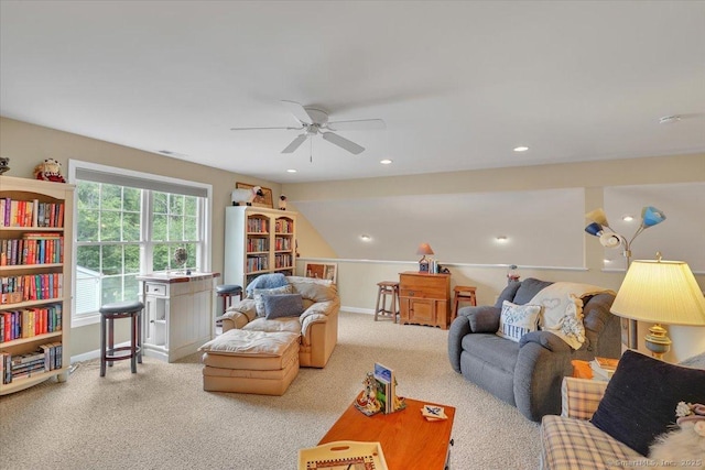 33 Wadsworth Ln Unit 33, Wallingford, CT 06492 - living area featuring ceiling fan, carpet floors, and recessed lighting