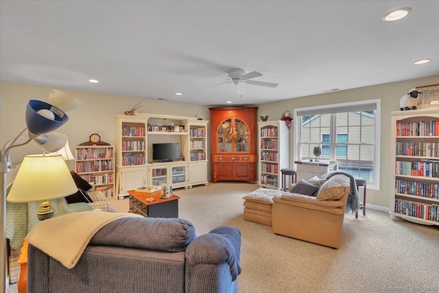 33 Wadsworth Ln Unit 33, Wallingford, CT 06492 - living room with carpet flooring, a ceiling fan, and recessed lighting