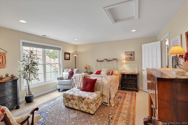 33 Wadsworth Ln Unit 33, Wallingford, CT 06492 - bedroom featuring light colored carpet, attic access, and recessed lighting