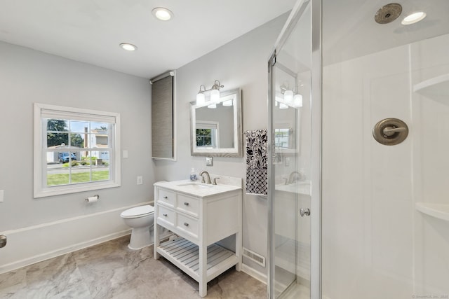 24 Wapping Wood Rd, Ellington, CT 06029 - bathroom with a stall shower, vanity, and recessed lighting