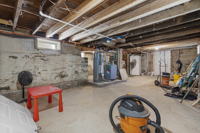 237 Helen St, Bridgeport, CT 06608 - below grade area with water heater, refrigerator, and a heating unit