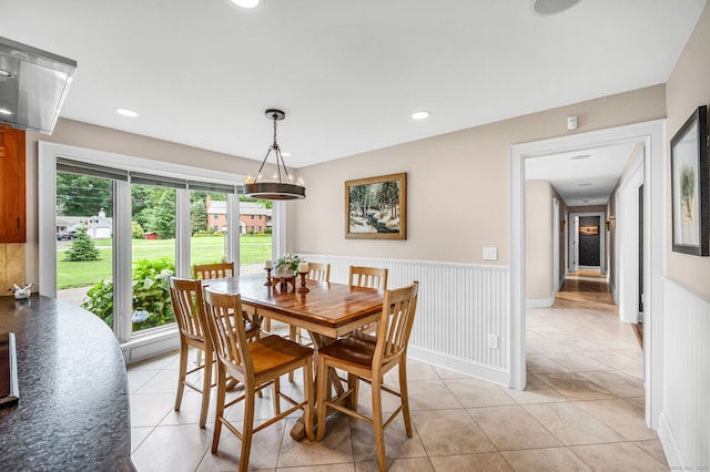 10 Prynne Ridge Rd, Longmeadow, MA 01106 - dining space featuring a wainscoted wall, light tile patterned floors, and recessed lighting