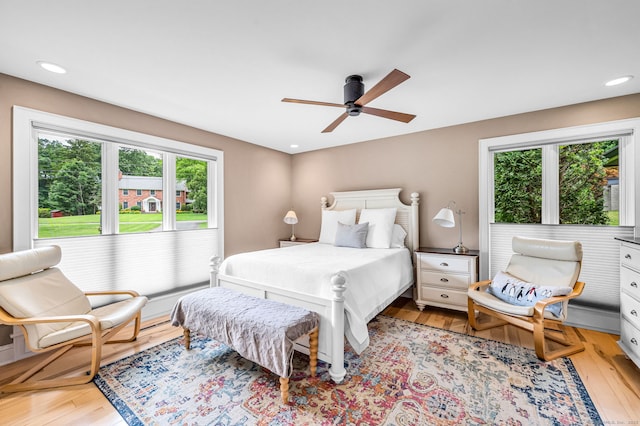 10 Prynne Ridge Rd, Longmeadow, MA 01106 - bedroom with multiple windows, a ceiling fan, light wood-style flooring, and recessed lighting