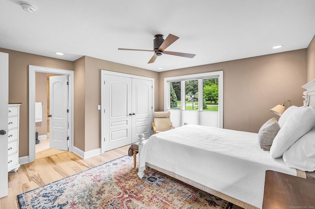 10 Prynne Ridge Rd, Longmeadow, MA 01106 - bedroom featuring light wood finished floors, a closet, ceiling fan, and recessed lighting