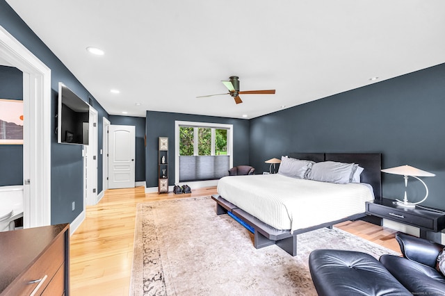 10 Prynne Ridge Rd, Longmeadow, MA 01106 - bedroom with light wood-style flooring, ceiling fan, and recessed lighting