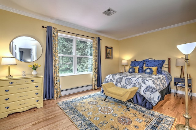 11 Sweetbriar Ln, Newtown, CT 06482 - bedroom featuring a baseboard radiator, crown molding, and light wood-style floors
