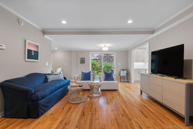 6 Tonetta Cir, Norwalk, CT 06855 - living area with light wood-style flooring, crown molding, and recessed lighting