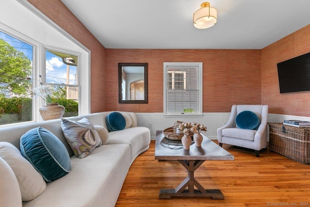 6 Tonetta Cir, Norwalk, CT 06855 - living area featuring wainscoting, plenty of natural light, and light wood-style flooring