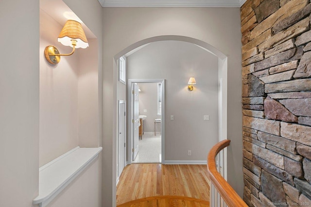 6 Tonetta Cir, Norwalk, CT 06855 - hallway with arched walkways, light wood-style floors, and ornamental molding
