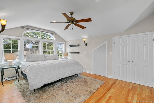6 Tonetta Cir, Norwalk, CT 06855 - bedroom with lofted ceiling, wood finished floors, a ceiling fan, and a closet