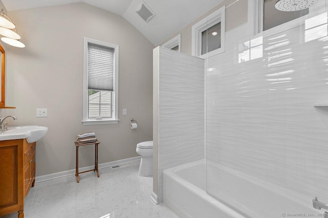 6 Tonetta Cir, Norwalk, CT 06855 - bathroom featuring vanity, vaulted ceiling, and shower / bathtub combination