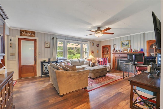 30 Lake Rd, Columbia, CT 06237 - living area featuring crown molding, wood finished floors, and a ceiling fan