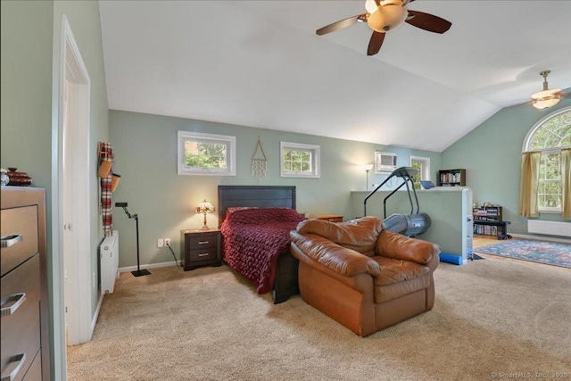 30 Lake Rd, Columbia, CT 06237 - carpeted bedroom with lofted ceiling, radiator, and a ceiling fan