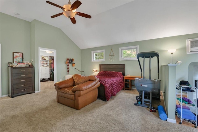 30 Lake Rd, Columbia, CT 06237 - carpeted bedroom featuring lofted ceiling, a walk in closet, ceiling fan, and an AC wall unit