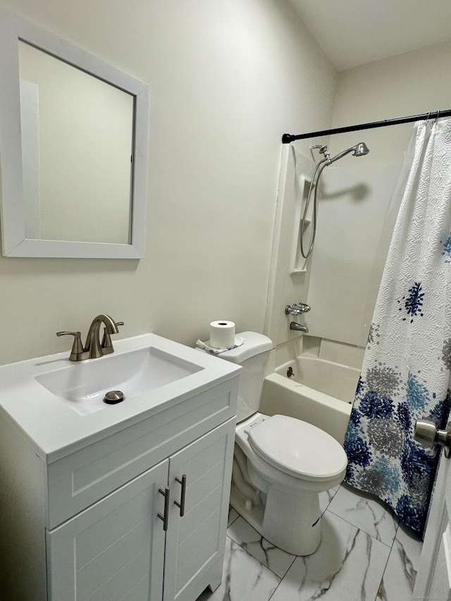 393 Newhall St, New Haven, CT 06511 - bathroom featuring vanity, marble finish flooring, and shower / bathtub combination with curtain