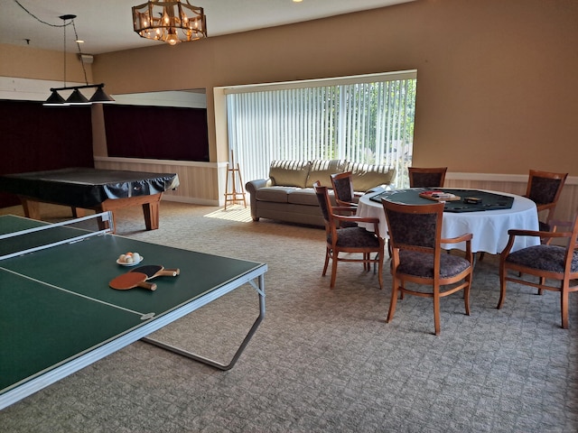 29 Great Meadow Ln Unit 29, Farmington, CT 06001 - playroom featuring carpet flooring, pool table, and a chandelier