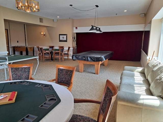 29 Great Meadow Ln Unit 29, Farmington, CT 06001 - playroom with billiards, carpet flooring, and a chandelier