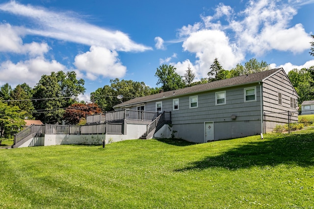 21 Brentwood Rd, New Milford, CT 06776 - rear view of house with stairway, a lawn, and a deck