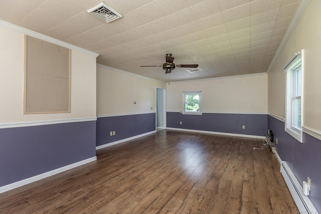 21 Brentwood Rd, New Milford, CT 06776 - empty room with a baseboard radiator, ornamental molding, wood finished floors, and a ceiling fan