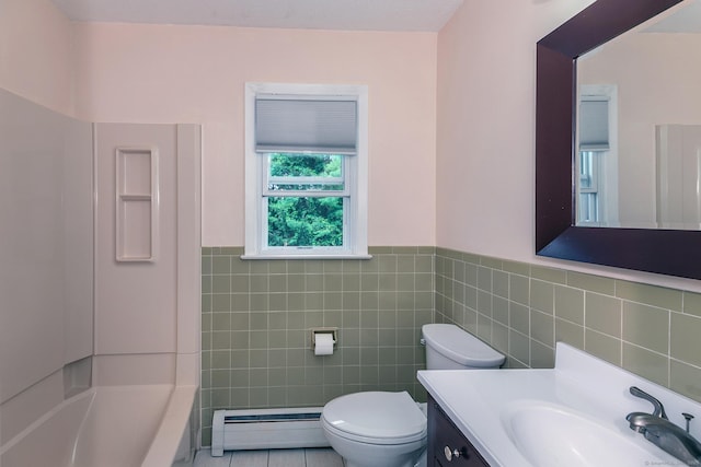 21 Brentwood Rd, New Milford, CT 06776 - full bath featuring baseboard heating, tile walls, vanity, and wainscoting
