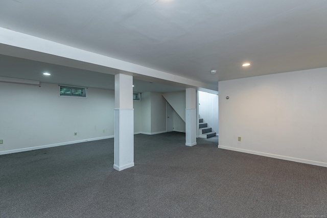 21 Brentwood Rd, New Milford, CT 06776 - finished basement featuring dark carpet, stairway, and recessed lighting