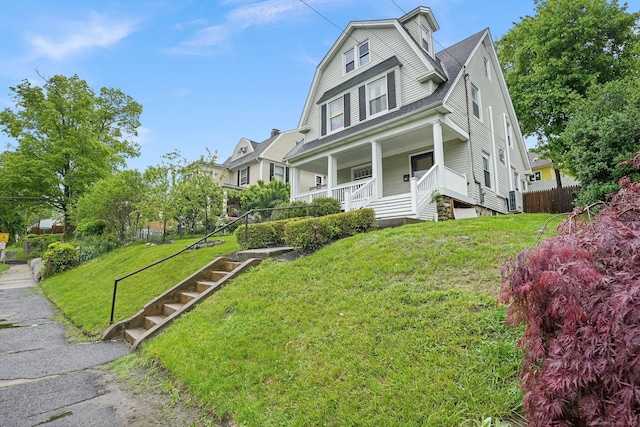 79 W Wooster St, Danbury, CT 06810 - dutch colonial with covered porch, stairway, a gambrel roof, and roof with shingles