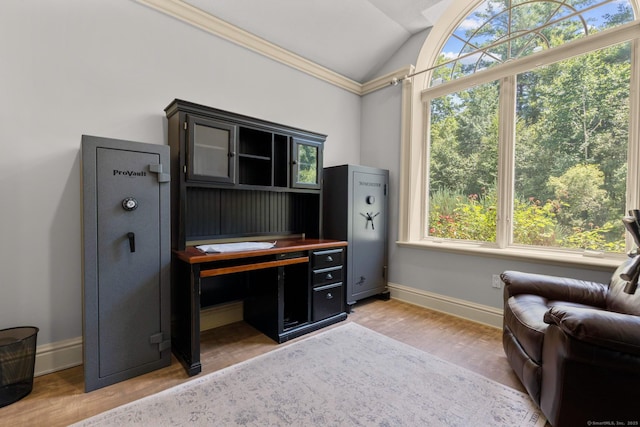 274 Sharon Tpke, Goshen, CT 06756 - office area featuring plenty of natural light, vaulted ceiling, and light wood finished floors