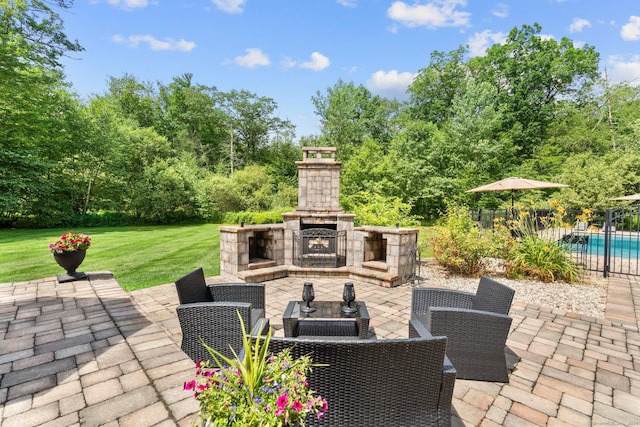 274 Sharon Tpke, Goshen, CT 06756 - view of patio with an outdoor stone fireplace and an outdoor pool