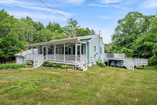 845 Five Mile River Rd, Putnam, CT 06260 - single story home featuring a porch, a chimney, a front lawn, and stairway