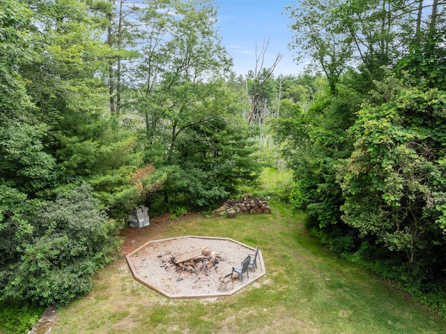 845 Five Mile River Rd, Putnam, CT 06260 - view of green lawn with a fire pit and a forest view