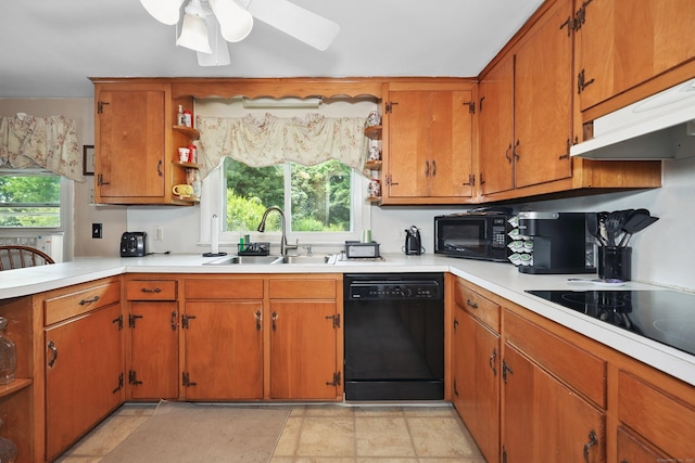 97 Edgewood Ave, Thomaston, CT 06787 - kitchen with black appliances, open shelves, under cabinet range hood, and healthy amount of natural light
