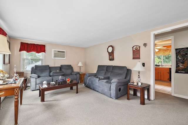 97 Edgewood Ave, Thomaston, CT 06787 - living area with light colored carpet and an AC wall unit